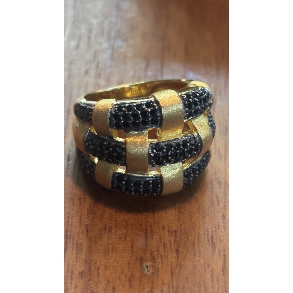 Milor Italy Vermeil Gold Over 925 Sterling Silver Black Stone Weave Ring Size 6